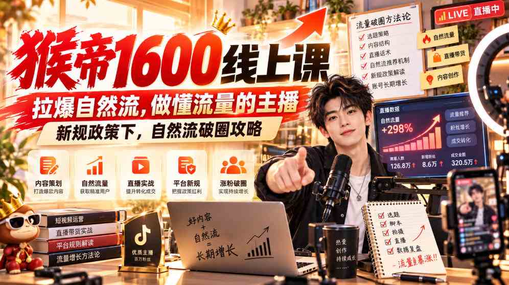 猴帝1600线上课,拉爆自然流,做懂流量的主播,新规政策下,自然流破圈攻略【更新261002】-毅衡部落