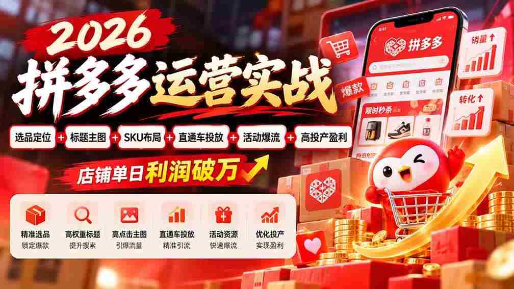 (20778期)2026拼多多运营实战-更新1002:选品定位+标题主图+SKU布局+直通车投放+活动爆流+高投产盈利 店铺单日利润破万-毅衡部落