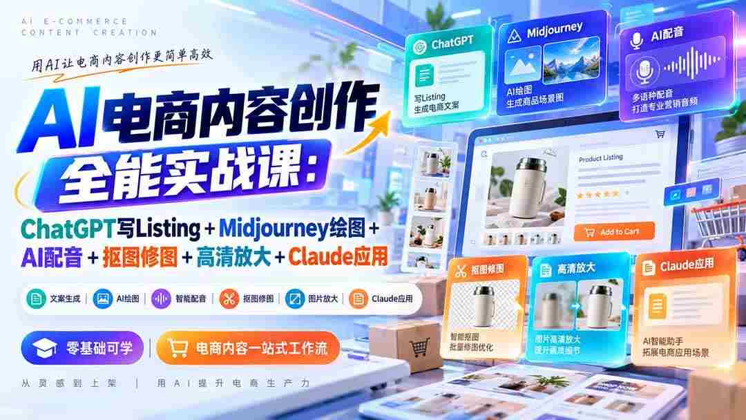 20261003032236-6ac074fc87521.jpg (20770期)【无水印】AI电商内容创作全能实战课:ChatGPT写Listing+Midjourney绘图+AI配音+抠图修图+高清放大+Claude应用
