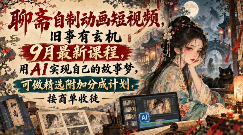 20261003070009-6ac0a7f9d753f.jpg 聊斋自制动画短视频,旧事有玄机9月最新课程,用AI实现自己的故事梦,可做精选附加分成计划,接商单收徒