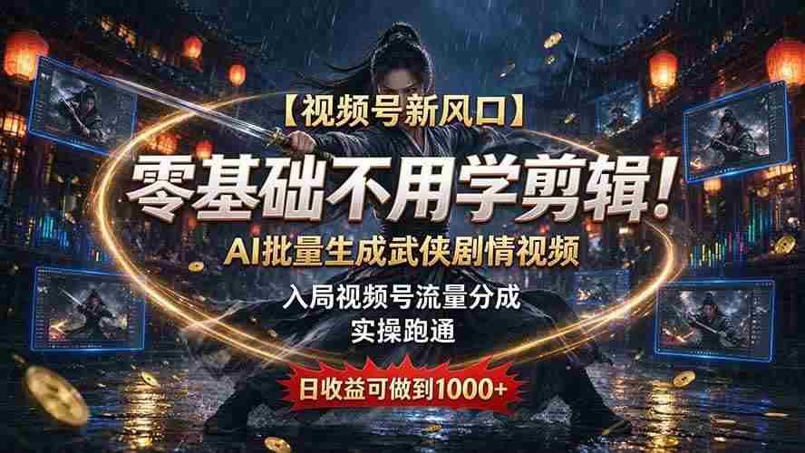 (20780期)【视频号新风口】零基础不用学剪辑!AI 批量生成武侠剧情视频,入局视频号流量分成,实操跑通,日收益可做到 1000+-毅衡部落