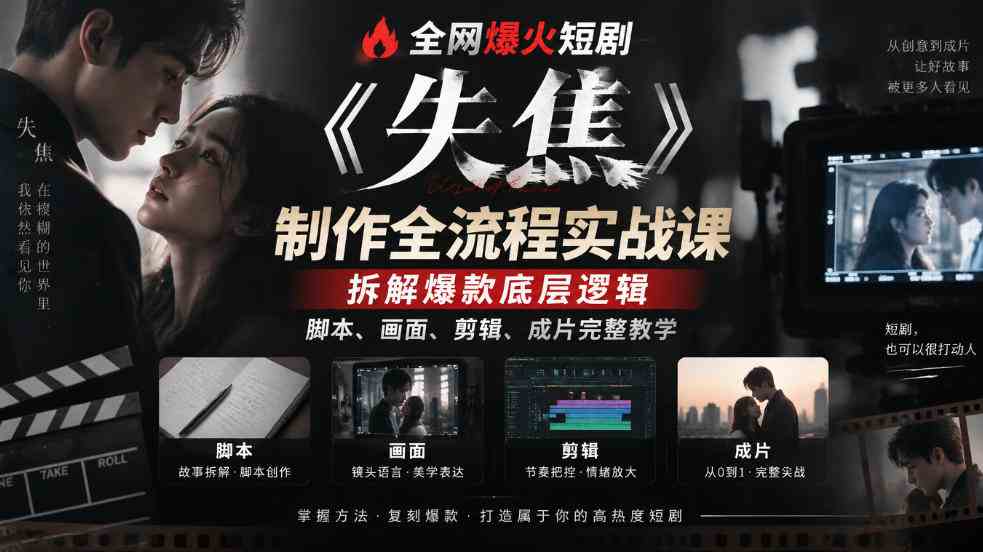 全网爆火短剧《失焦》制作全流程实战课|拆解爆款底层逻辑,脚本、画面、剪辑、成片完整教学-毅衡部落