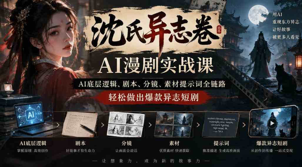 沈氏异志卷AI漫剧实战课|AI底层逻辑、剧本、分镜、素材提示词全链路,轻松做出爆款异志短剧-毅衡部落