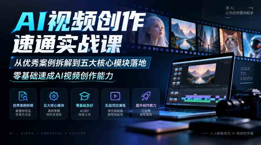 20261005040005-6ac320c5e739b.jpg AI视频创作速通实战课|从优秀案例拆解到五大核心模块落地,零基础速成AI视频创作能力