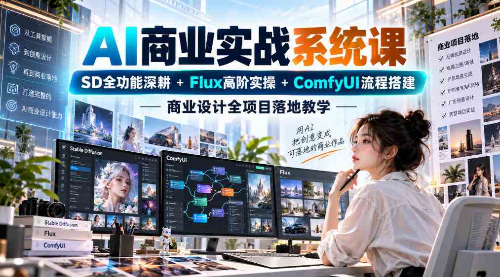 20261005040009-6ac320c9ec1c7.jpg AI商业实战系统课|SD全功能深耕+Flux高阶实操+Comfyui流程搭建,商业设计全项目落地教学