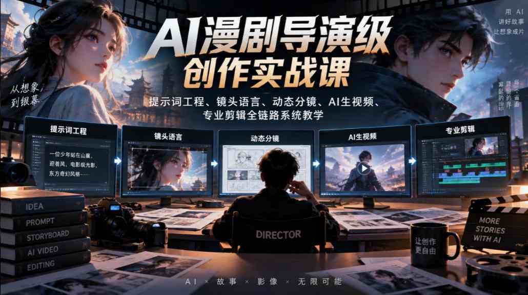 20261005093228-6ac36eac2f962.jpg AI漫剧导演级创作实战课|提示词工程、镜头语言、动态分镜、AI生视频、专业剪辑全链路系统教学