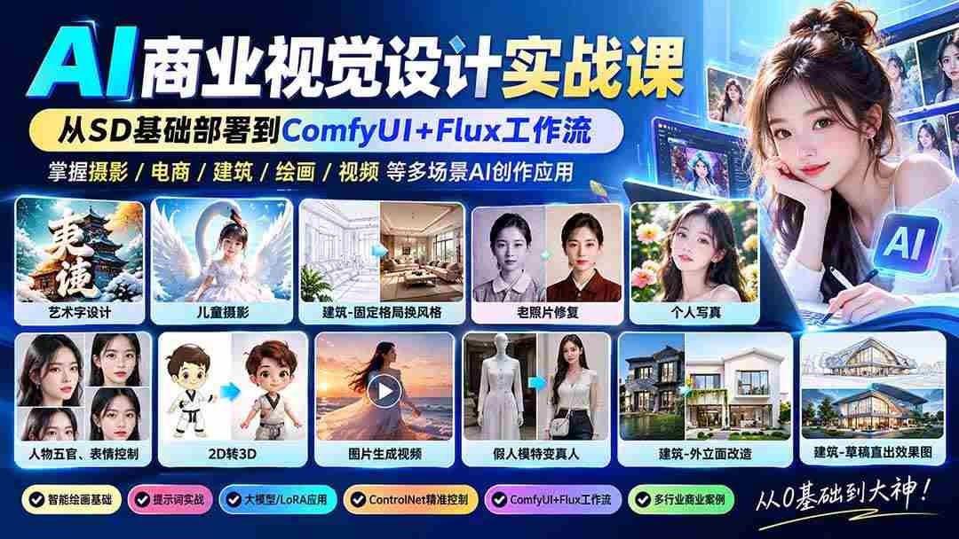 20261005093238-6ac36eb6a5139.jpg (20824期)【无水印】AI商业视觉设计实战课:从SD基础部署到ComfyUI+Flux工作流,掌握摄影电商建筑AI创作