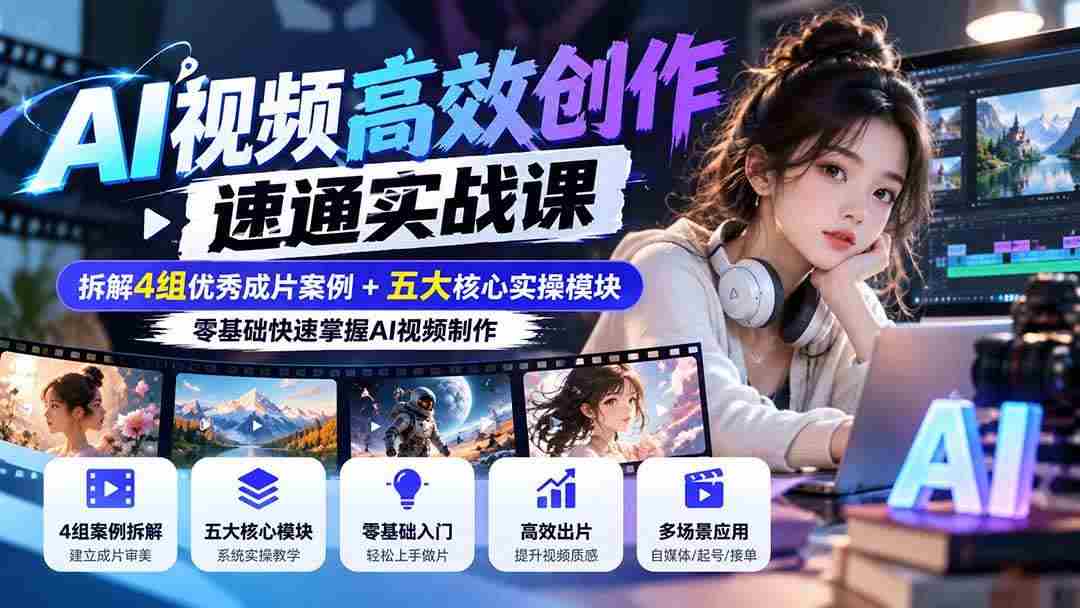 20261005093243-6ac36ebb7e2a5.jpg (20819期)【无水印】AI视频高效创作速通实战课:拆解4组优秀成片案例+五大核心实操模块,零基础快速掌握AI视频制作
