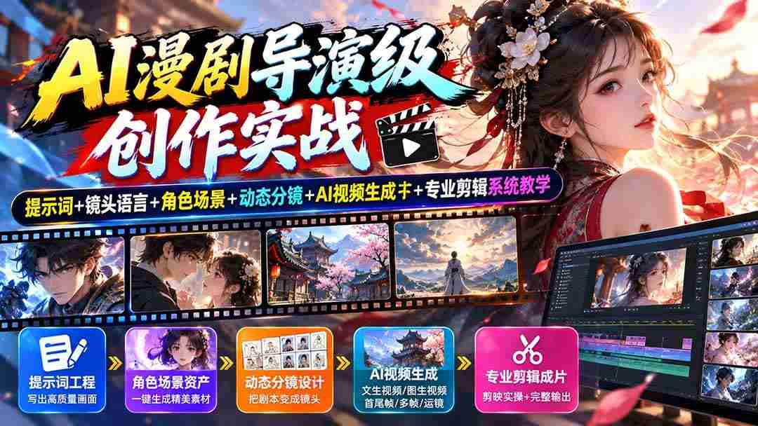 20261005093249-6ac36ec1af108.jpg (20814期)AI漫剧导演级创作实战:提示词+镜头语言+角色场景+动态分镜+AI视频生成+专业剪辑系统教学