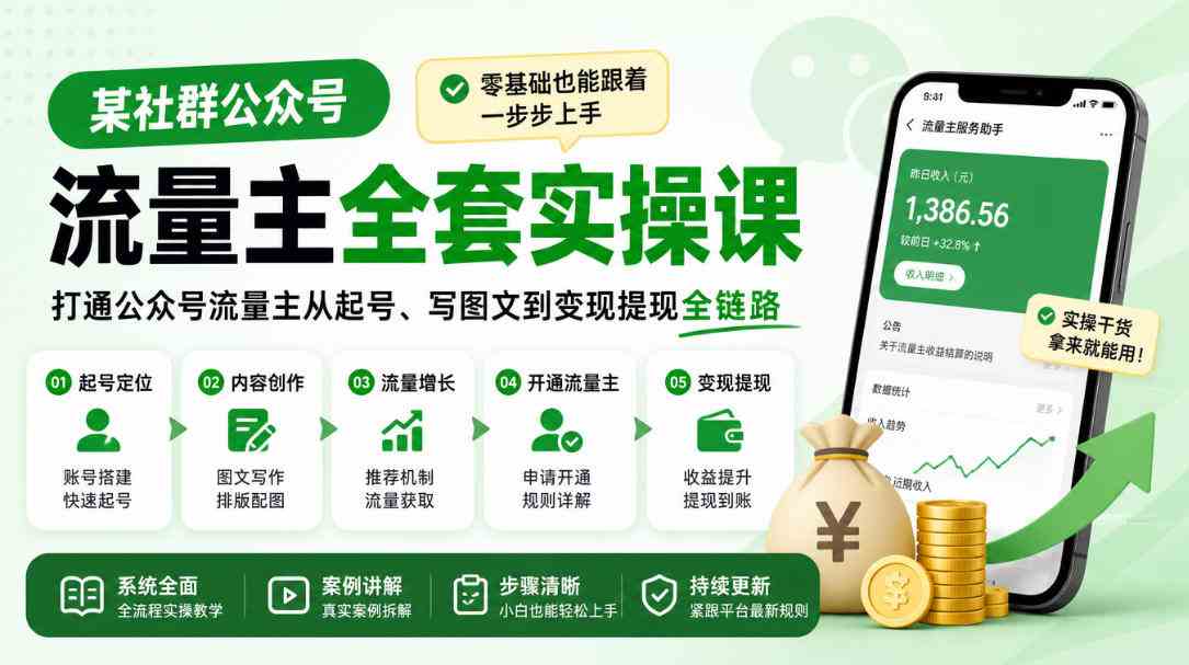 20261006040052-6ac47274ae942.jpg 某社群公众号流量主全套实操课,零基础也能跟着一步步上手,打通公众号流量主从起号、写图文到变现提现全链路