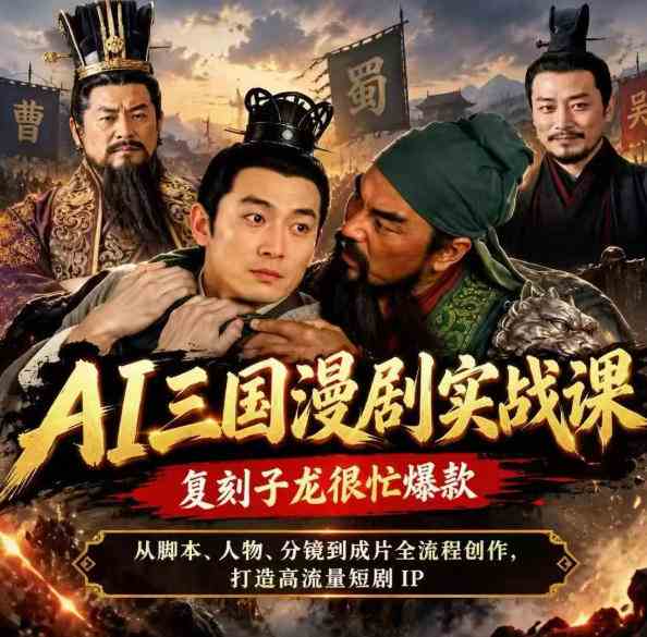 抖音14W粉博主同款AI三国漫剧实战课,复刻子龙很忙爆款,从脚本、人物、分镜到成片全流程创作,打造高流量短剧IP-毅衡部落