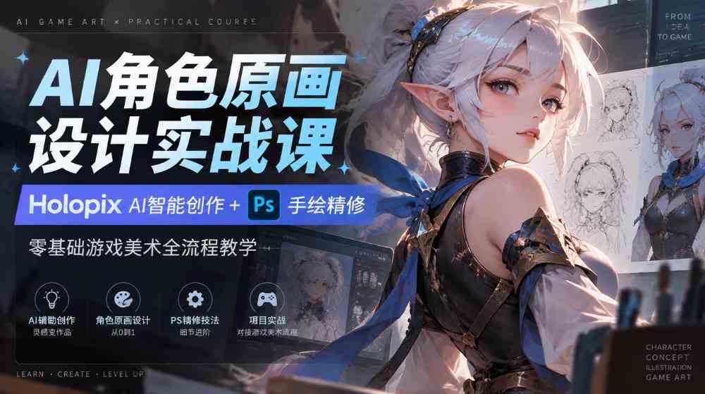 AI角色原画设计实战课|Holopix AI智能创作+PS手绘精修,零基础游戏美术全流程教学-毅衡部落