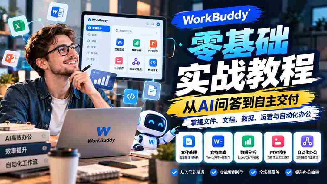 20261006070014-6ac49c7e13935.jpg (20827期)WorkBuddy零基础实战教程:从AI问答到自主交付,掌握文件、文档、数据、运营与自动化办公