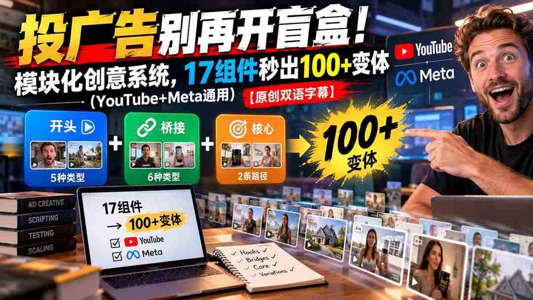 20261006070016-6ac49c801fead.jpg (20840期)投广告别再开盲盒!模块化创意系统,17组件秒出100+变体(YouTube+Meta通用)【原创双语字幕】