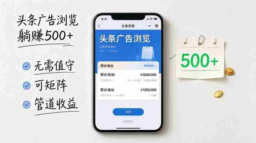 (20835期)头条广告浏览躺赚500+无需值守,可矩阵并附有管道收益-毅衡部落