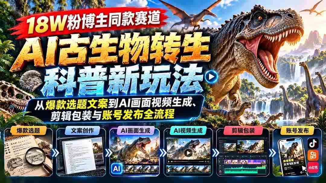 (20833期)18W粉博主同款赛道-AI古生物转生科普新玩法:从爆款选题文案到AI画面视频生成、剪辑包装与账号发布全流程-毅衡部落