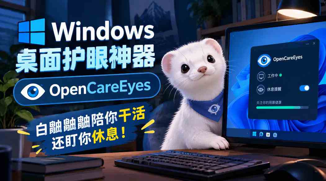 20261007040009-6ac5c3c9dbd86.jpg Windows桌面护眼神器OpenCareEyes,白鼬鼬鼬陪你干活还盯你休息!