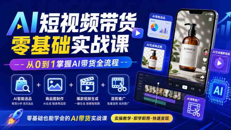 AI短视频带货零基础实战课|AI智能选品+商品图制作+爆款视频生成+混剪推广,从0到1掌握AI带货全流程-毅衡部落