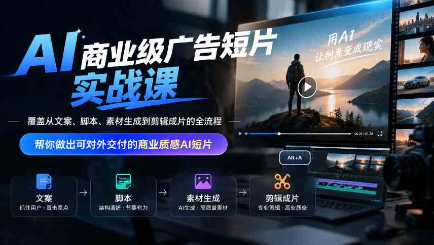 20261009023938-6ac853ea59247.jpg AI商业级广告短片实战课,覆盖从文案、脚本、素材生成到剪辑成片的全流程,帮你做出可对外交付的商业质感AI短片