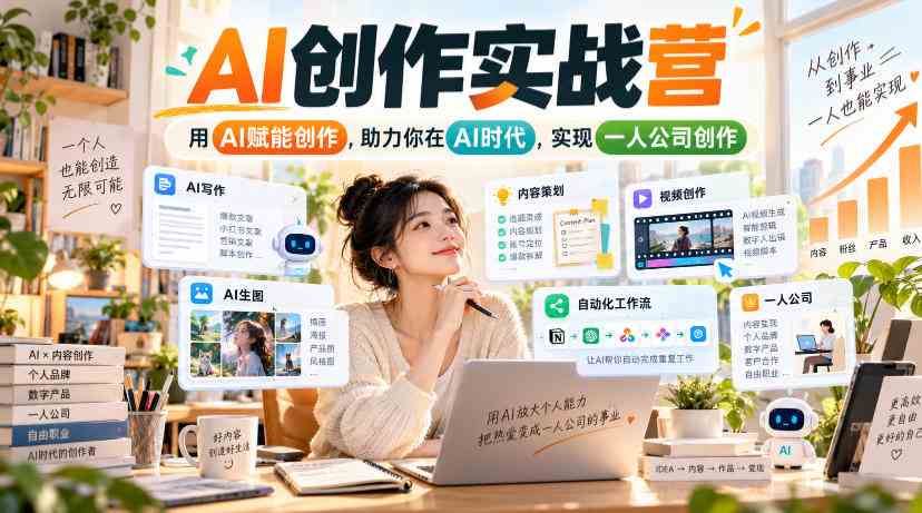 20261009070008-6ac890f8c400b.jpg AI创作实战营,用AI赋能创作,助力你在AI时代,实现一人公司创作