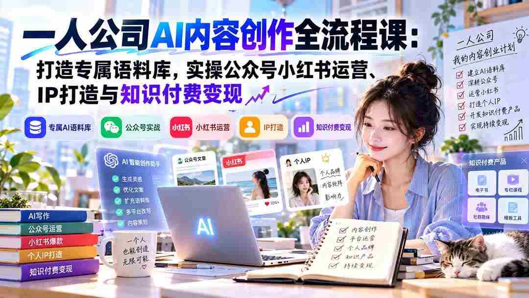 20261009070017-6ac891017b5f0.jpg (20866期)一人公司AI内容创作全流程课:打造专属语料库,实操公众号小红书运营、IP打造与知识付费变现方法论