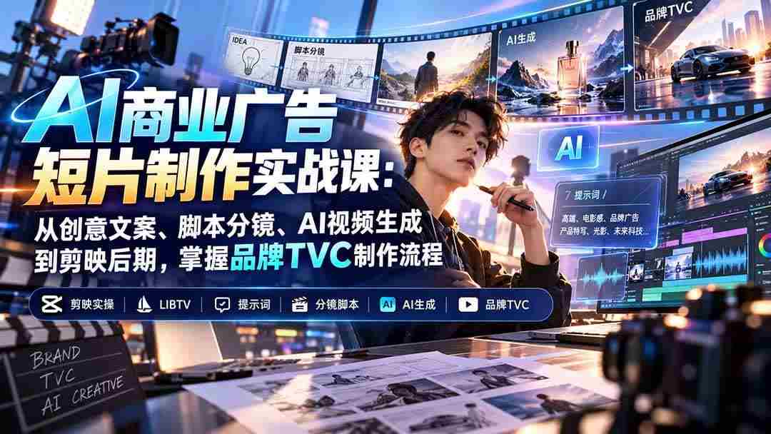 20261009070019-6ac8910330f04.jpg (20863期)AI商业广告短片制作实战课:从创意文案、脚本分镜、AI视频生成到剪映后期,掌握品牌TVC制作流程
