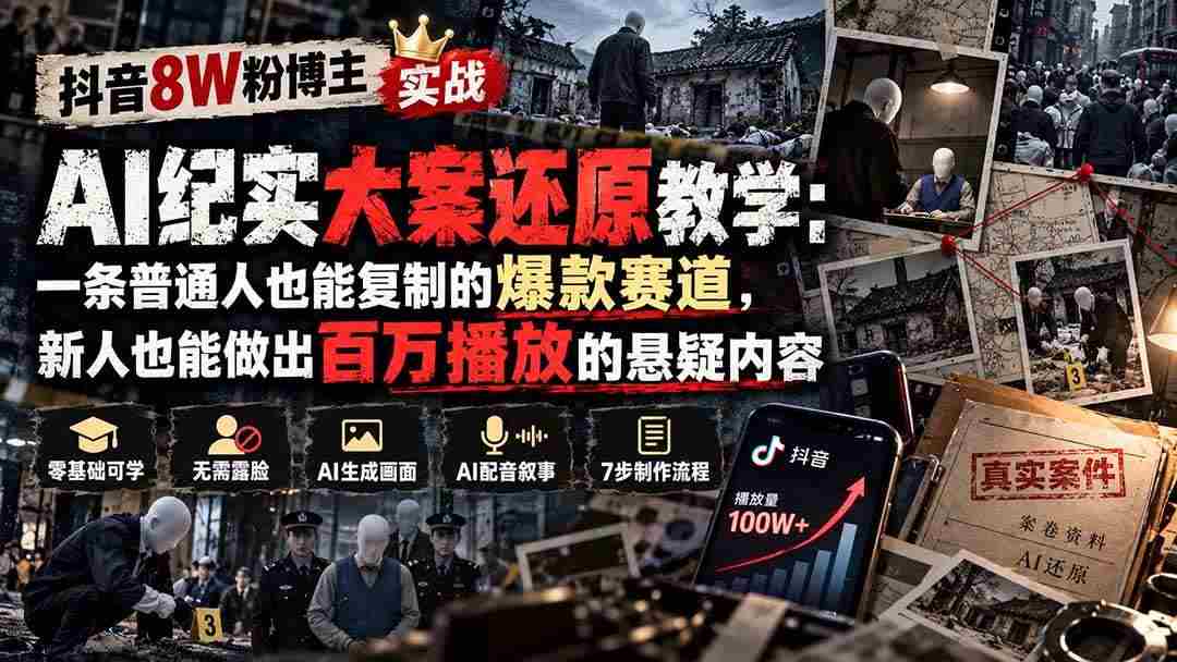 20261009070020-6ac891041eb61.jpg (20865期)抖音8W粉博主AI纪实大案还原教学:一条普通人也能复制的爆款赛道,新人也能做出百万播放的悬疑内容
