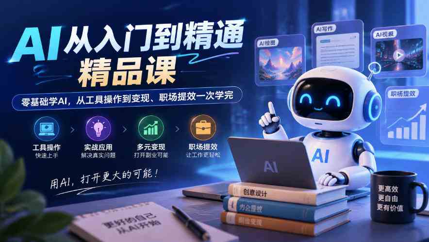 20261010034710-6ac9b53e02b86.jpg AI从入门到精通精品课,零基础学AI,从工具操作到变现、职场提效一次学完
