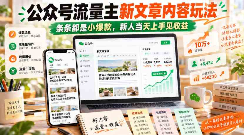 20261010034711-6ac9b53f633df.jpg 公众号流量主新文章内容玩法,条条都是小爆款,新人当天上手见收益
