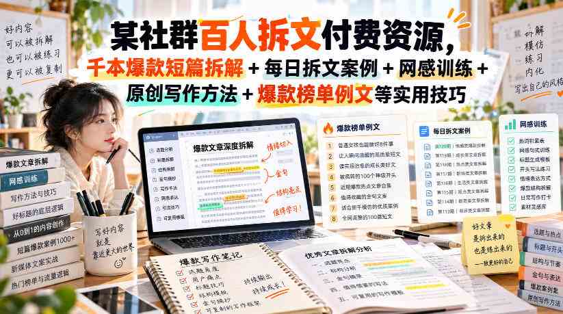 (无水印)某社群百人拆文付费资源,千本爆款短篇拆解+每日拆文案例+网感训练+原创写作方法+爆款榜单例文等实用技巧(更新1009)-毅衡部落
