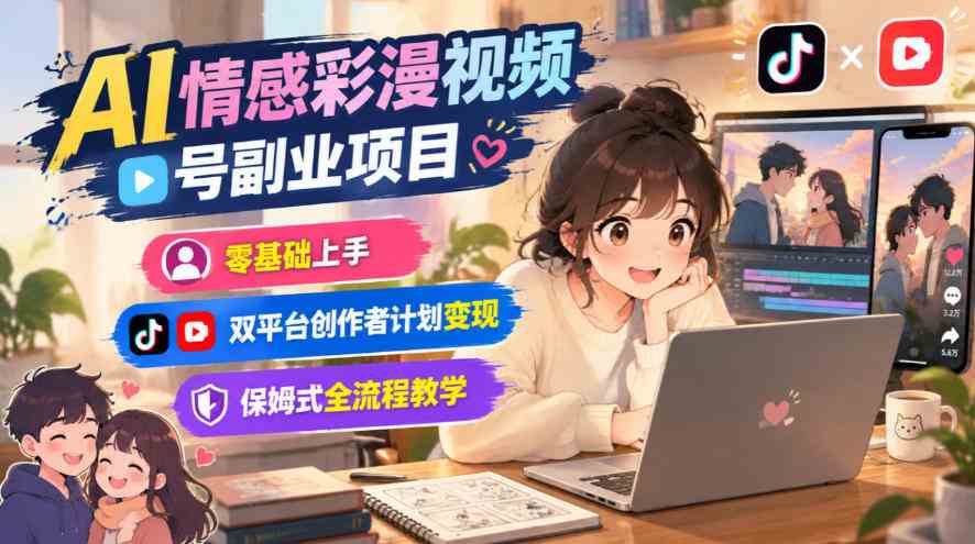 20261010070006-6ac9e2763d41c.jpg AI情感彩漫视频号副业项目,零基础上手,双平台创作者计划变现,保姆式全流程教学