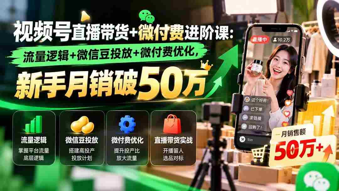 20261010070018-6ac9e282b8e1a.jpg (20886期)视频号直播带货+微付费进阶课-更新1010:流量逻辑+微信豆投放+微付费优化,新手月销破50万