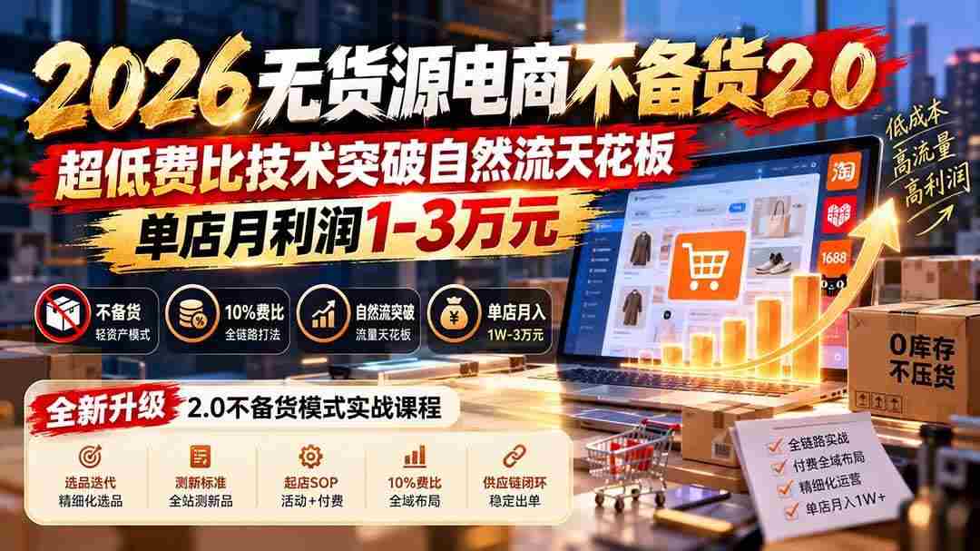 (20896期)2026无货源电商不备货2.0【更新1010】:超低费比技术突破自然流天花板,单店月利润1-3万元-毅衡部落