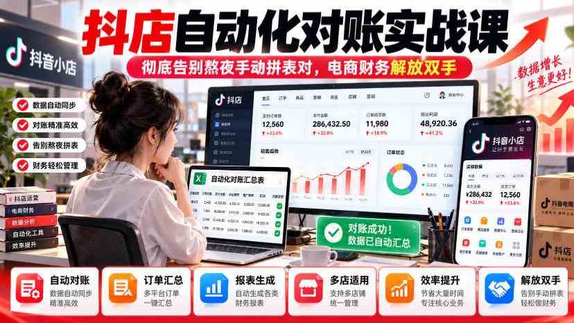 抖店自动化对账实战课,彻底告别熬夜手动拼表对,账电商财务解放双手-毅衡部落