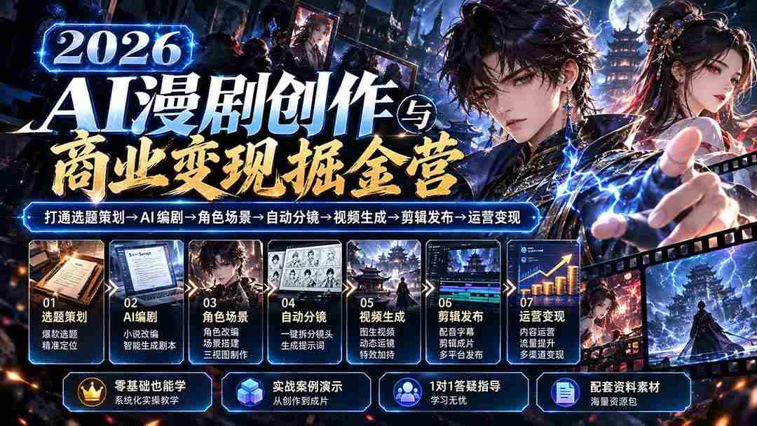 20261011103641-6acb66b99c0ea.jpg (20906期)【无水印】2026AI漫剧创作与商业变现掘金营:打通选题→AI编剧→角色场景→自动分镜→视频生成→剪辑发布→运营变现