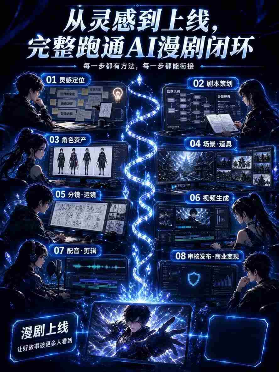 20261011103641-6acb66b9e10fe.jpg (20906期)【无水印】2026AI漫剧创作与商业变现掘金营:打通选题→AI编剧→角色场景→自动分镜→视频生成→剪辑发布→运营变现