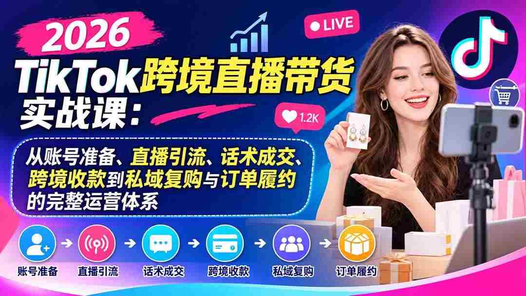 20261011103645-6acb66bd0b4bb.jpg (20898期)2026TikTok跨境直播带货实战课:从账号准备、直播引流、话术成交、跨境收款到私域复购与订单履约的完整运营体系