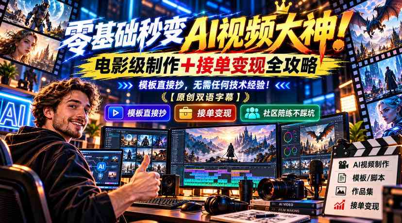 零基础秒变AI视频大神!电影级制作+接单变现全攻略,模板直接抄,无需任何技术经验!【原创双语字幕】-毅衡部落
