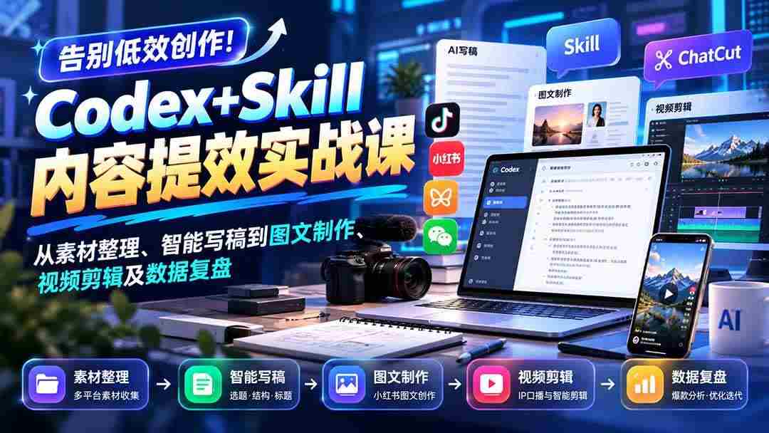 20261012071339-6acc88a359501.jpg (20915期)【无水印】告别低效创作!Codex+Skill内容提效实战课:从素材整理、智能写稿到图文制作、视频剪辑及数据复盘