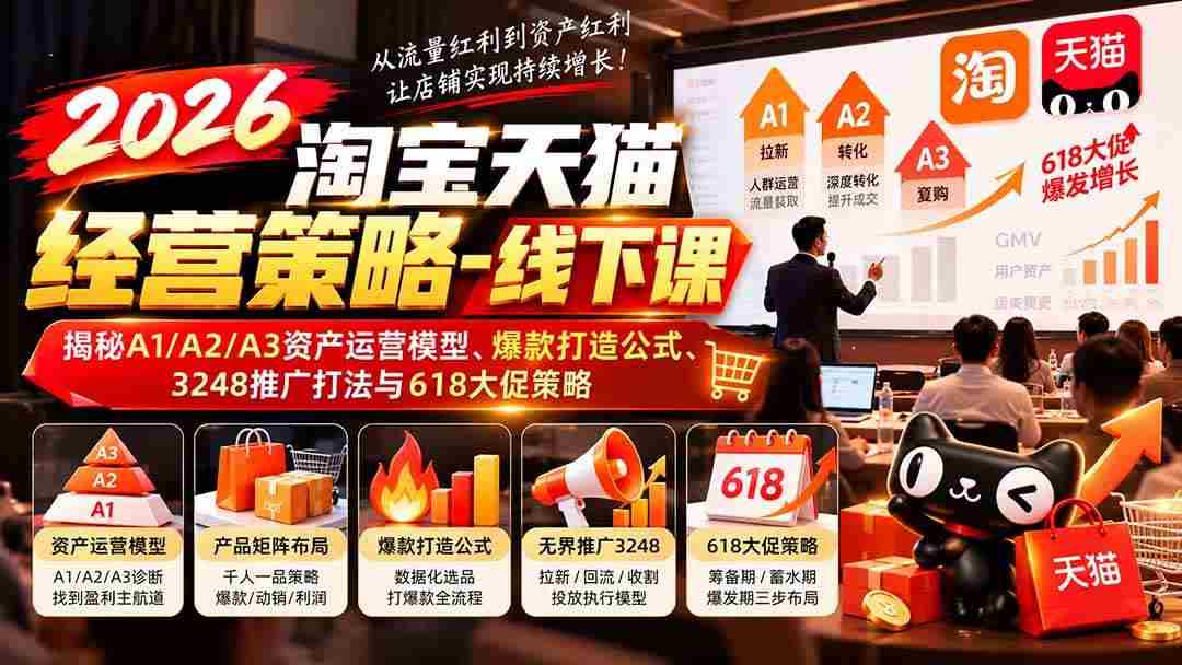 20261012071341-6acc88a5b0a1f.jpg (20912期)2026淘宝天猫经营策略-线下课:揭秘A1/A2/A3资产运营模型、爆款打造公式、3248推广打法与618大促策略