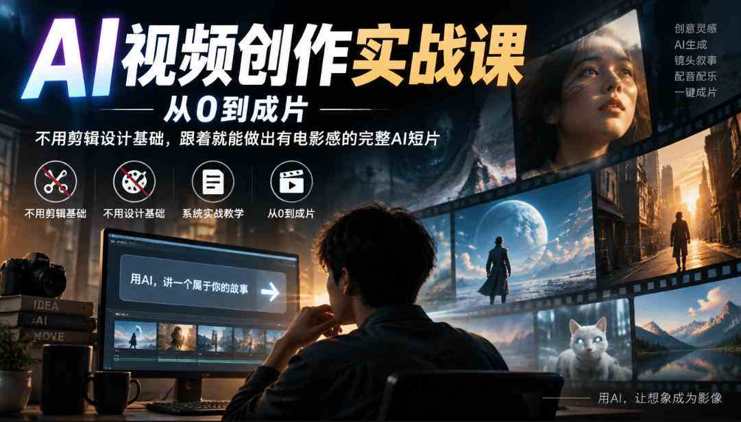 20261012100018-6accafb2b81af.jpg AI视频创作实战课,从0到成片,不用剪辑设计基础,跟着就能做出有电影感的完整AI短片