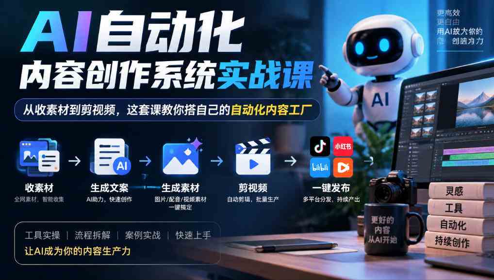 20261012100019-6accafb36a547.jpg AI自动化内容创作系统实战课,从收素材到剪视频,这套课教你搭自己的自动化内容工厂