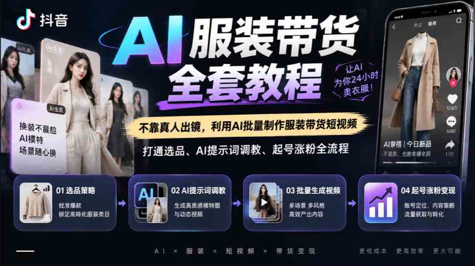20261014140756-6acf8cbce11f3.jpg 抖音AI服装带货全套教程,不靠真人出镜,利用AI批量制作服装带货短视频,打通选品、AI提示词调教、起号涨粉全流程
