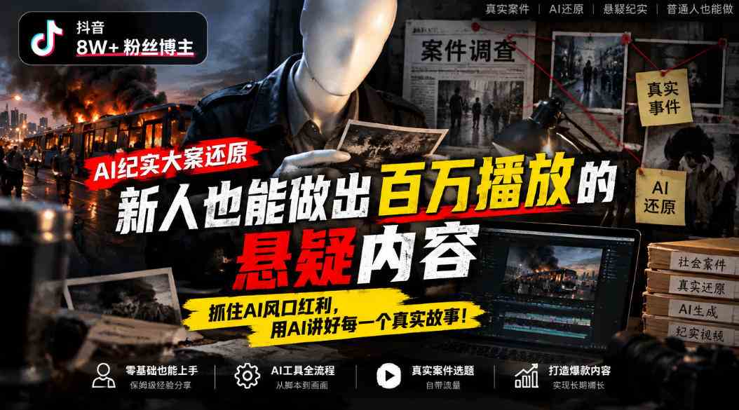 20261014140757-6acf8cbd1c010.jpg 抖音8W粉丝博主的AI纪实大案还原教学,新人也能做出百W播放的悬疑内容,抓住AI风口红利,用AI讲好每一个真实故事(更新1014)