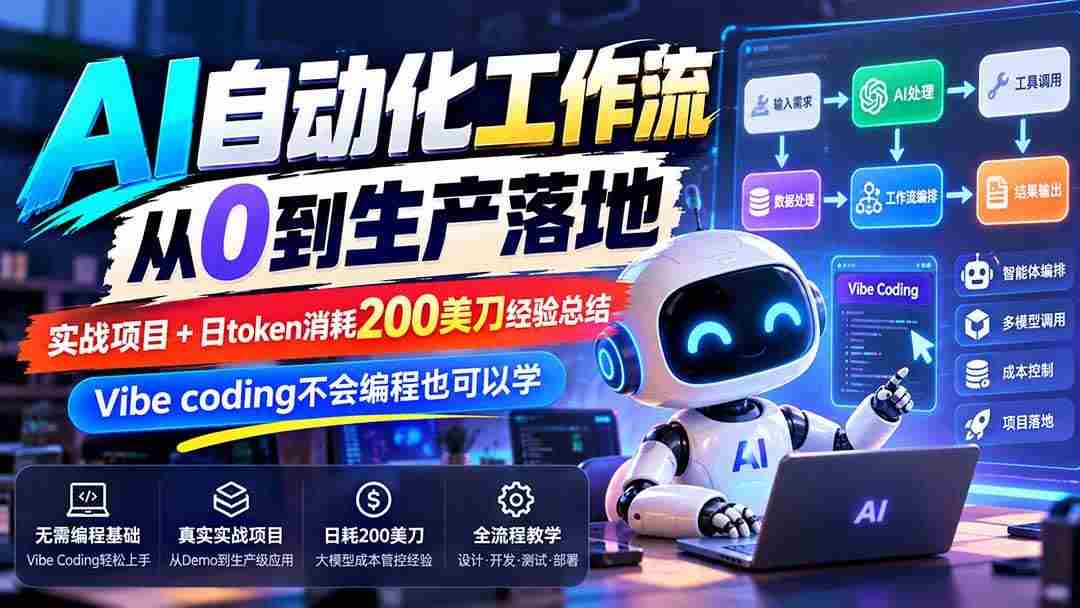 20261017064226-6ad318d262a13.jpg (20954期)【无水印】AI自动化工作流从0到生产落地,实战项目+日token消耗200美刀经验总结,Vibe coding不会编程也可以学