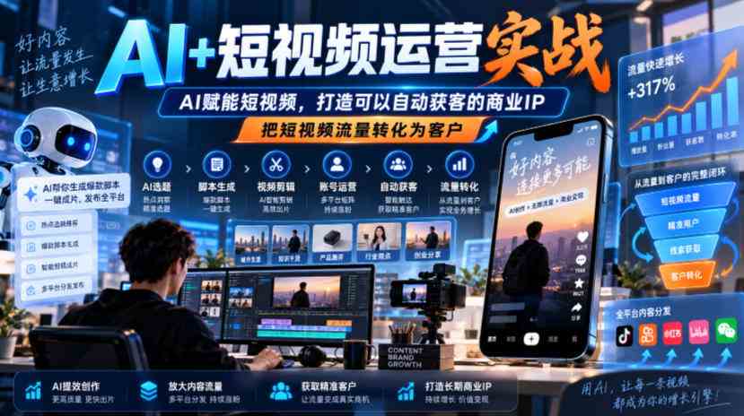 20261021020100-6ad81cdcba13b.jpg AI+短视频运营实战,AI赋能短视频,打造可以自动获客的商业IP,把短视频流量转化为客户