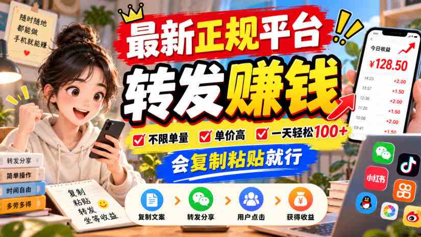 20261021031010-6ad82d12b4e40.jpg 最新正规平台,转发賺钱,不限单量,单价高,一天轻松100+,会复制粘贴就行【揭秘】