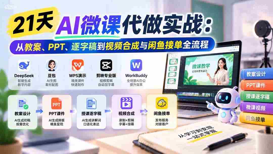 20261021031055-6ad82d3fae25c.jpg (21065期)21天AI微课代做实战:从教案、PPT、逐字稿到视频合成与闲鱼接单全流程