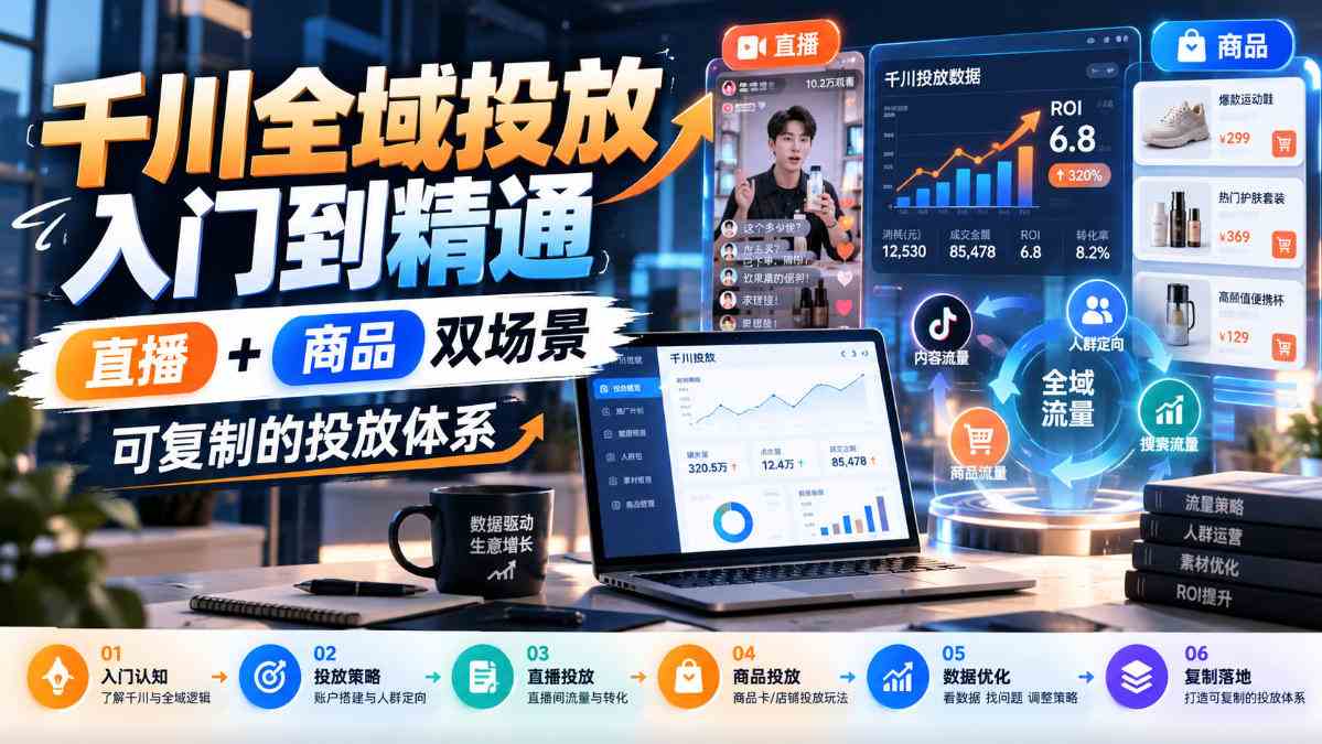 20261021040000-6ad838c0d2c4b.jpg 千川全域投放入门到精通,直播+商品双场景,可复制的投放体系