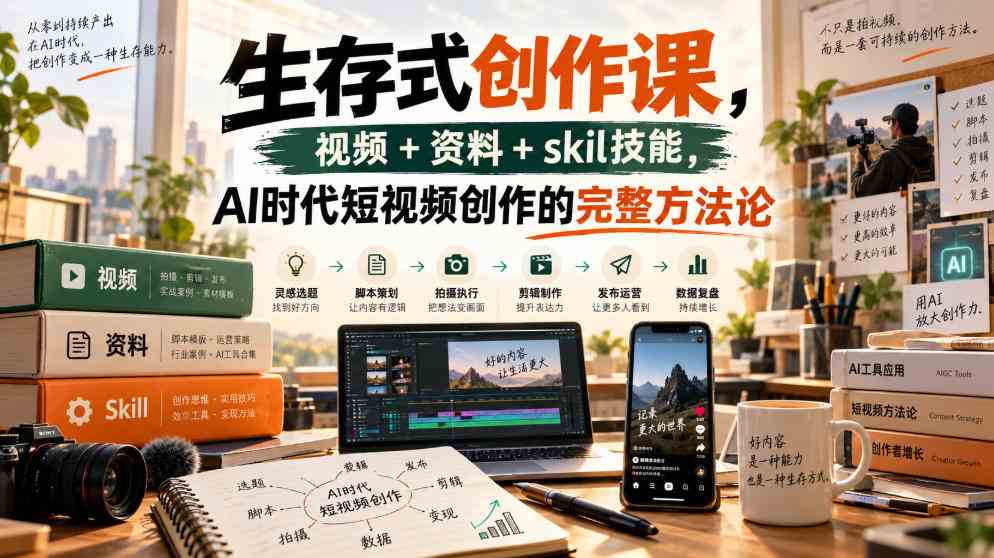 20261021040002-6ad838c204656.jpg 生存式创作课,视频+资料+skil技能,ai时代短视频创作的完整方法论